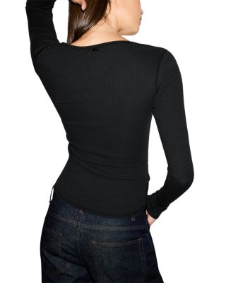 Rib Scoop Neck Henley Top