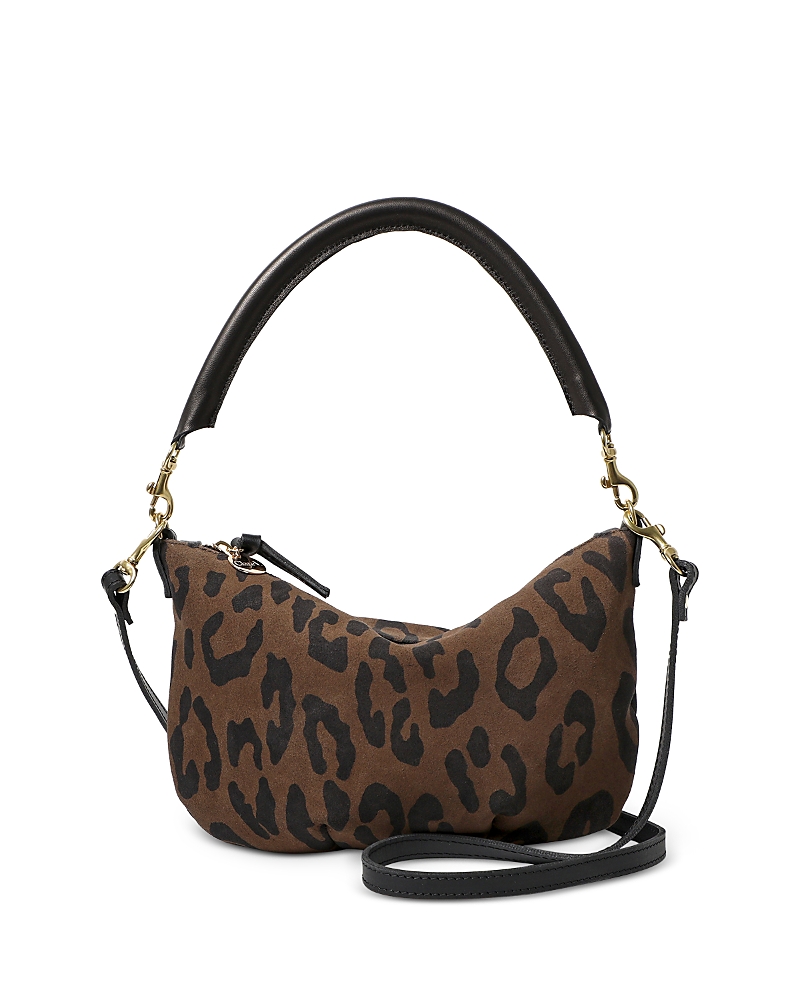 Clare V Petit Moyen Leopard Print Suede Bag In Brown