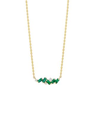Emerald & Diamond Bar Necklace in 18K Yellow Gold