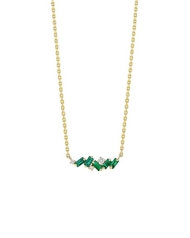 Suzanne Kalan Emerald & Diamond Bar Necklace in 18K Yellow Gold
