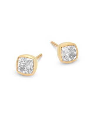 Luxe Collection Certified Lab Grown Diamond Cushion Bezel Stud Earrings in 14K Yellow Gold, 0.94 tcw