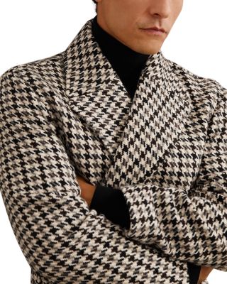 Solesto Wool Dogtooth Check Regular Fit Double Breasted Overcoat
