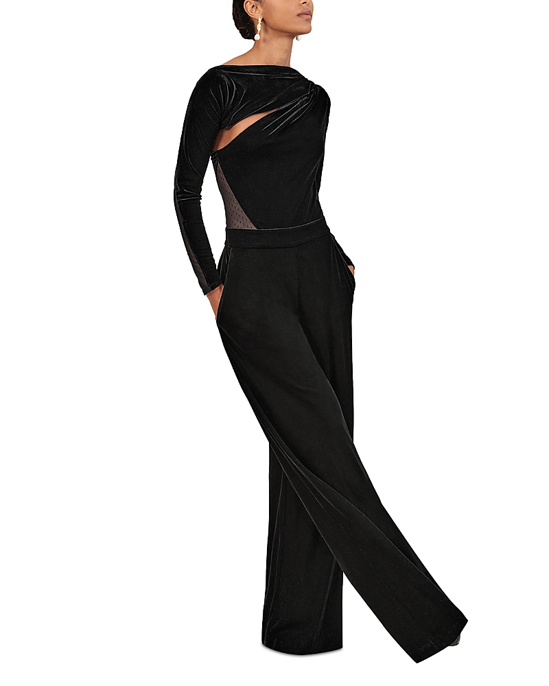 Reiss Karoli Long Sleeved Velvet Jumpsuit In Black