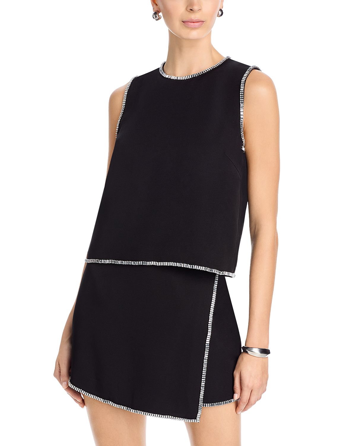 Aqua Rhinestone Trim Sleeveless Top - Exclusive
