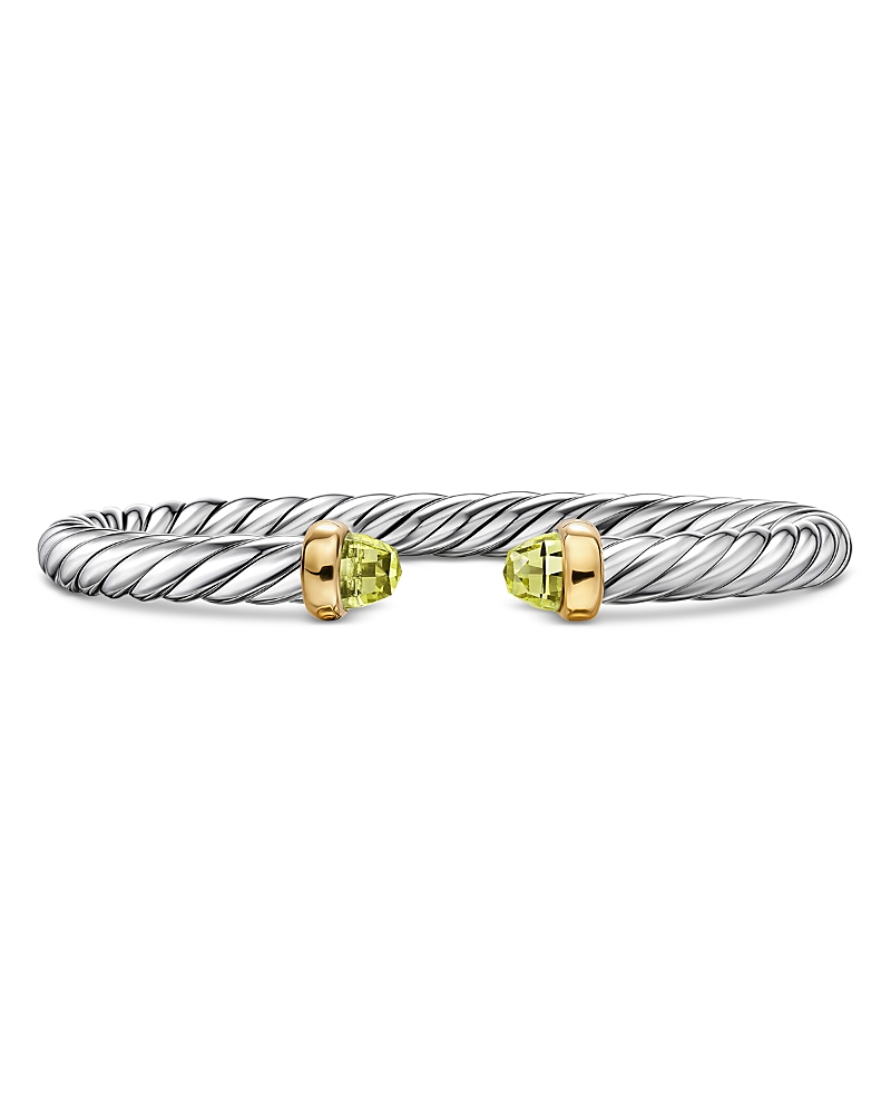 David Yurman Cable Flex Bracelet in Sterling Silver with 14K Yellow Gold and Peridot, 6mm