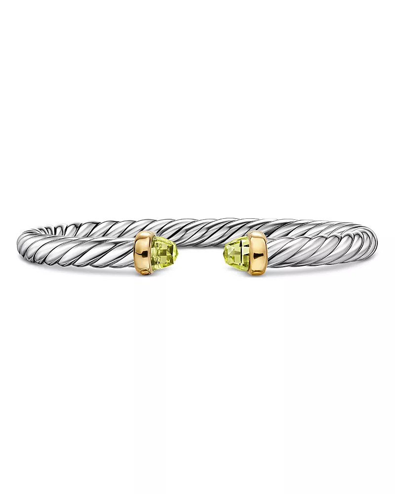 David Yurman Cable Flex Bracelet in Sterling Silver with 14K Yellow Gold and Peridot, 6mm