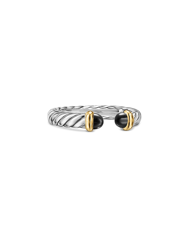 Petite Cable Open Ring in Sterling Silver with 14K Yellow Gold, 3.4mm