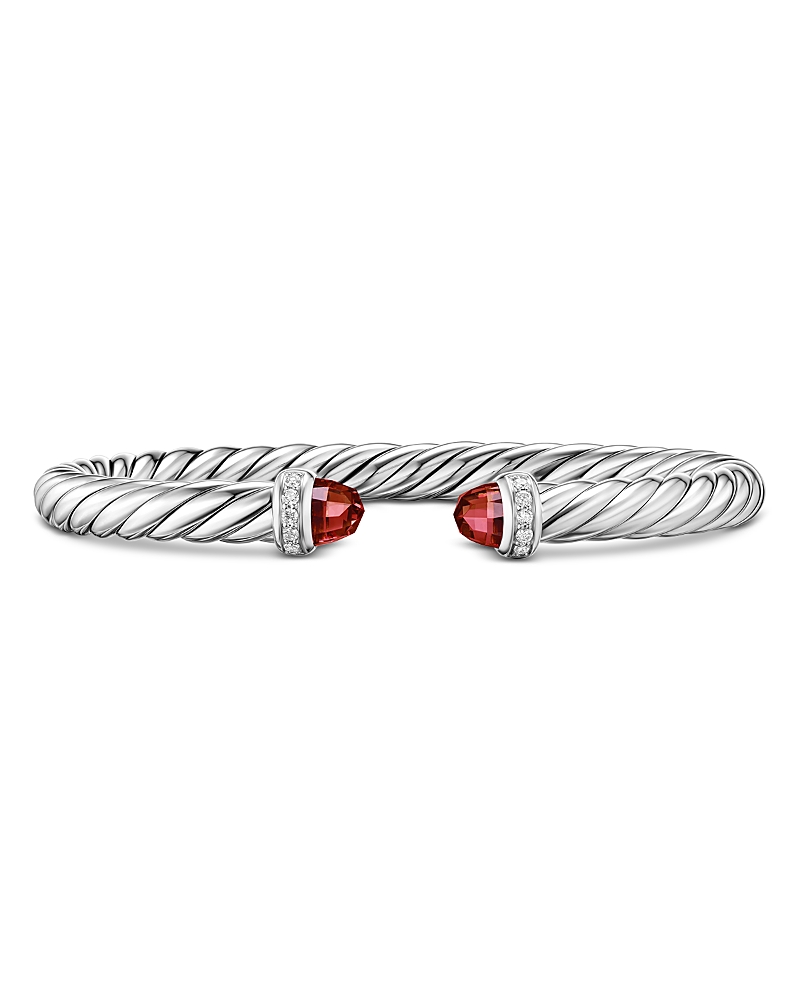 David Yurman Cable Flex Bracelet in Sterling Silver with Rhodolite Garnet and Diamonds, 6mm