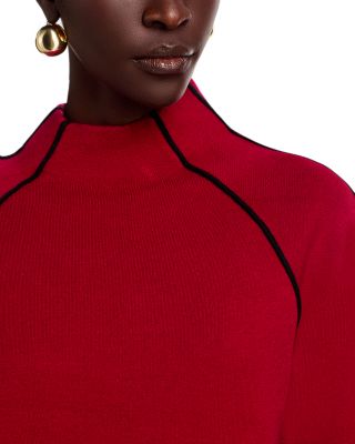 Long Sleeve Funnel Neck Contrast Tubular Sweater