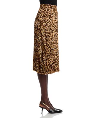 Pleated Leopard Print Midi Skirt