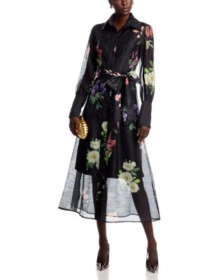 Sheer Floral Button Front Dress