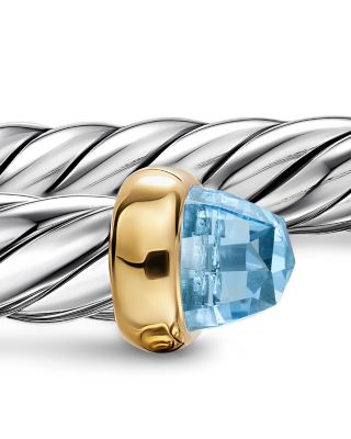 Cable Flex&reg; Bracelet in Sterling Silver with 14K Yellow Gold and Blue Topaz, 6mm