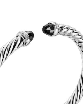 Cable Flex&reg; Bracelet in Sterling Silver with Black Onyx and Diamonds, 6mm