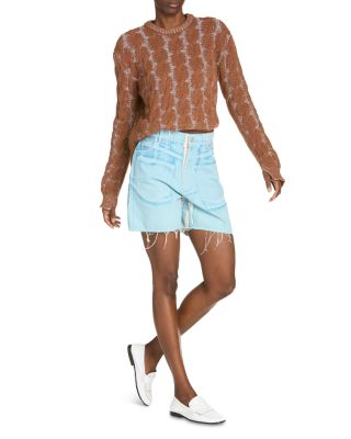 Printed Light Denim Shorts