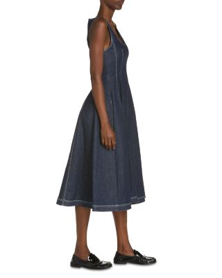 Stretch Denim Midi Balloon Dress