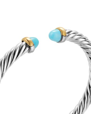 Cable Flex&reg; Bracelet in Sterling Silver with 14K Yellow Gold and Turquoise, 6mm