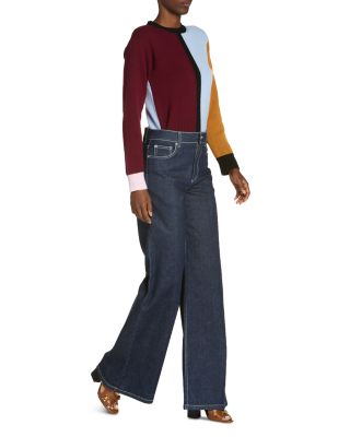 Stretch Denim Wide Leg Pants
