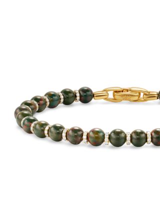 Spiritual Beads Bracelet in 18K Yellow Gold with Bloodstone and Diamonds, 6mm
