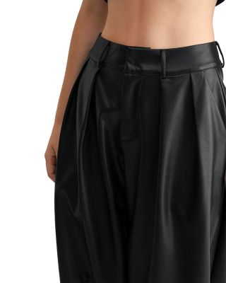 High Rise Faux Leather Pleat Pants