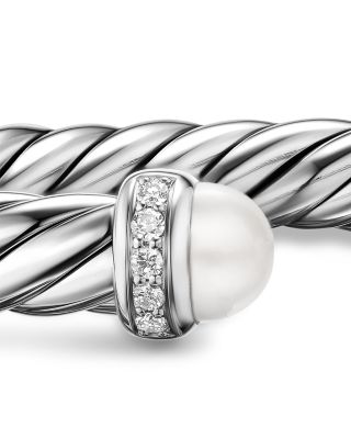 Cable Flex&reg; Bracelet in Sterling Silver with Pearls and Diamonds, 6mm