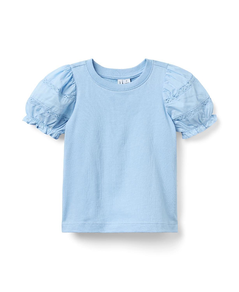 Janie And Jack Girls' Lace Puff Sleeve Top - Baby, Little Kid, Big Kid In Blue