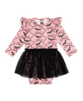 Girls' Bat Trellis Printed Halloween Long Sleeve Tutu Bodysuit - Baby