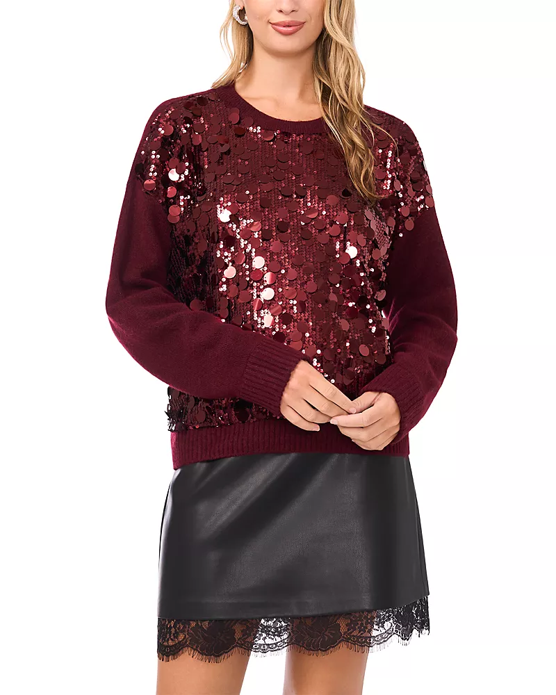 Vince Camuto Mixed Media Paillette Front Sweater