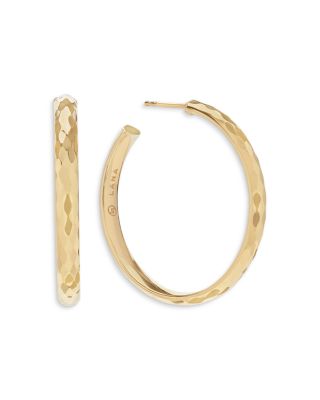 14K Yellow Gold Faceted Disco Texture Medium Hoop Earrings