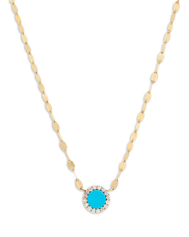 Lana Jewelry Turquoise & Diamond Halo Pendant Necklace in 14K Yellow Gold