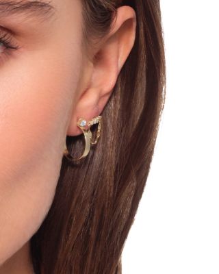 14K Yellow Gold Diamond Wide Width Small Hoop Earrings