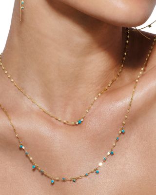 14K Yellow Gold Turquoise & Diamond Pendant Necklace, 18"