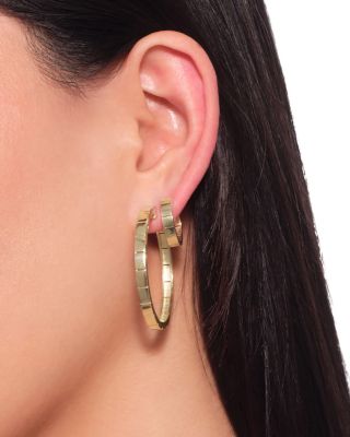 14K Yellow Gold Flash Tile Small Hoop Earrings