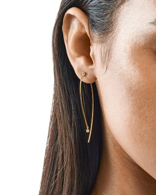14K Yellow Gold Diamond Upside Down Hoop Threader Earrings