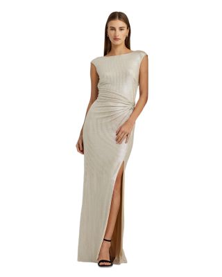 Ralph Lauren - Rhinestone-Pin Metallic Gown