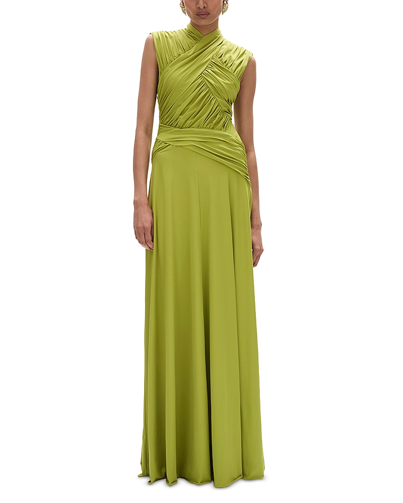 Rachel Gilbert Juniper Ruched Gown In Green
