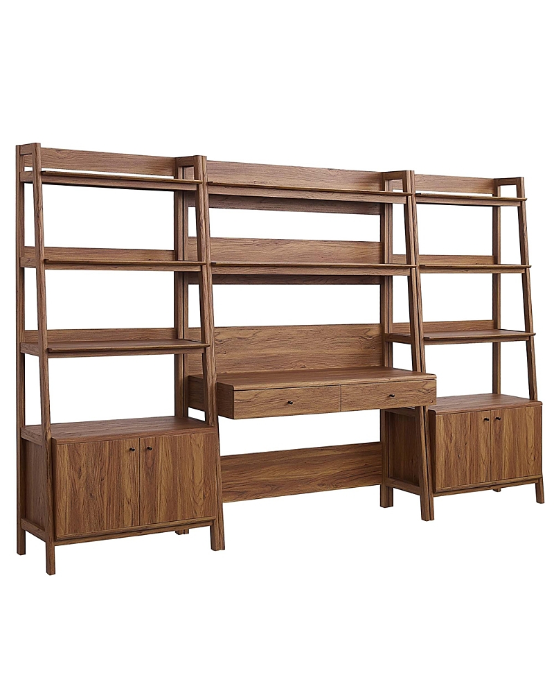 Modway Bixby 3-piece Wood Office Desk And Bookshelf In Brown