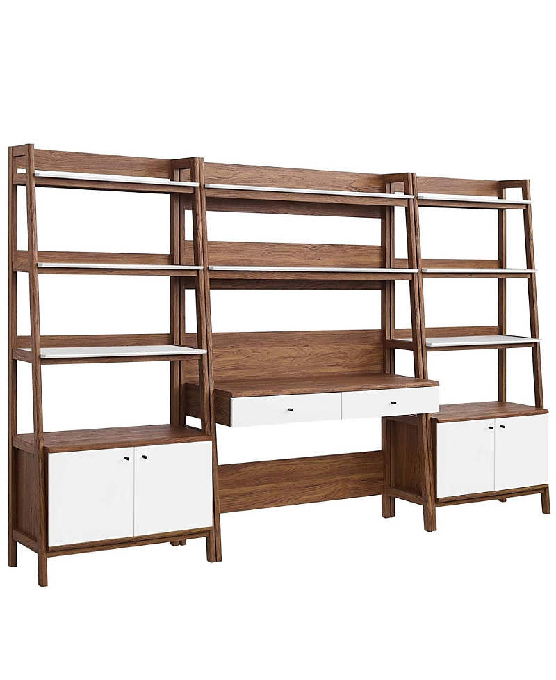 Modway Bixby 3-piece Wood Office Desk And Bookshelf In White
