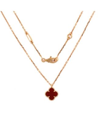  Sweet Alhambra Pendant Necklace 18K Rose Gold and Carnelian, 14.75 - 15.5"