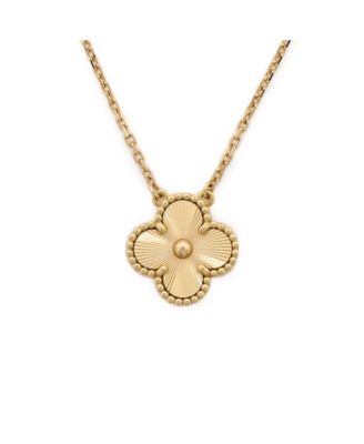  Vintage Alhambra Pendant Necklace Guilloche 18K Gold, 14.5 - 16.25"