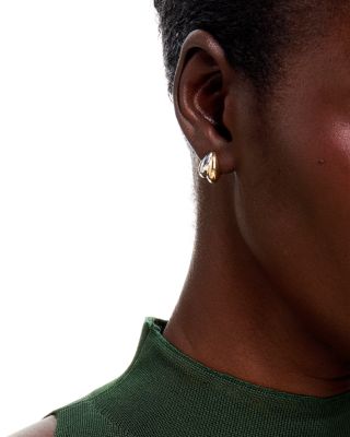 14K White & Yellow Gold Tapered Double J Hoop Earrings