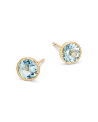 Semi Precious Gemstone Bezel Set Stud Earrings in 14K Yellow Gold
