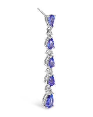 Tanzanite & Diamond Linear Drop Earrings in 14K White Gold