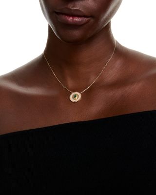 Emerald & Diamond Circle Pendant Necklace in 14K Yellow Gold, 16-17"