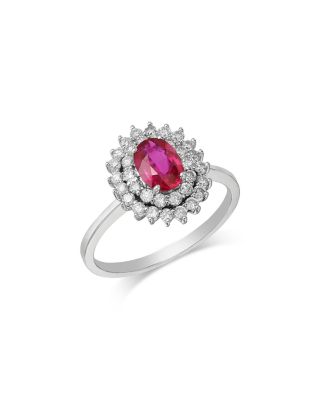 Ruby & Diamond Halo Ring in 14K White Gold