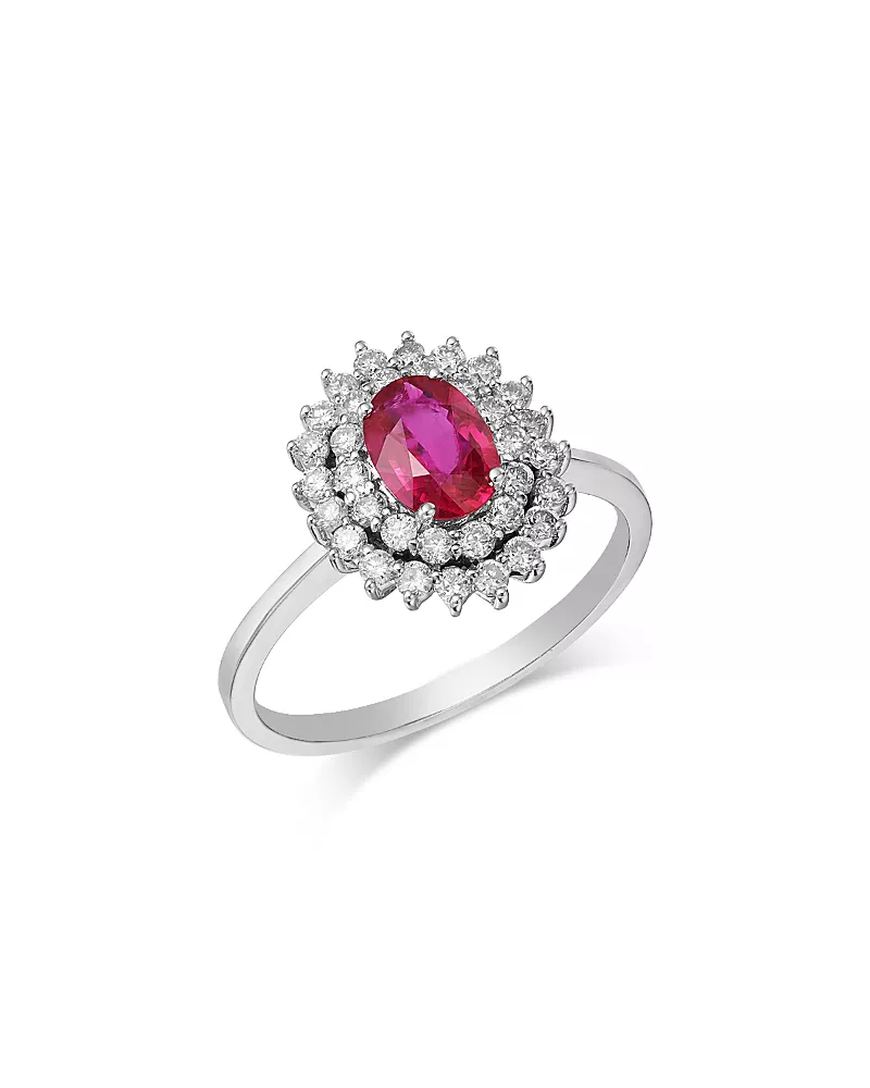Bloomingdale's Fine Collection Ruby & Diamond Halo Ring in 14K White Gold