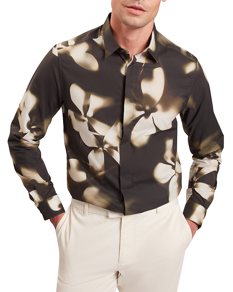 Ted Baker Wrenin Photographic Floral Print Button-up Shirt In Green