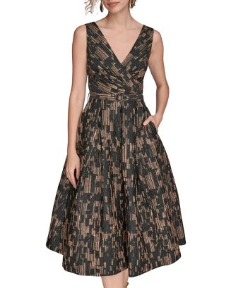 Donna Karan Women's Printed Fit and Flare Dress - Black/Gold Multi - 8