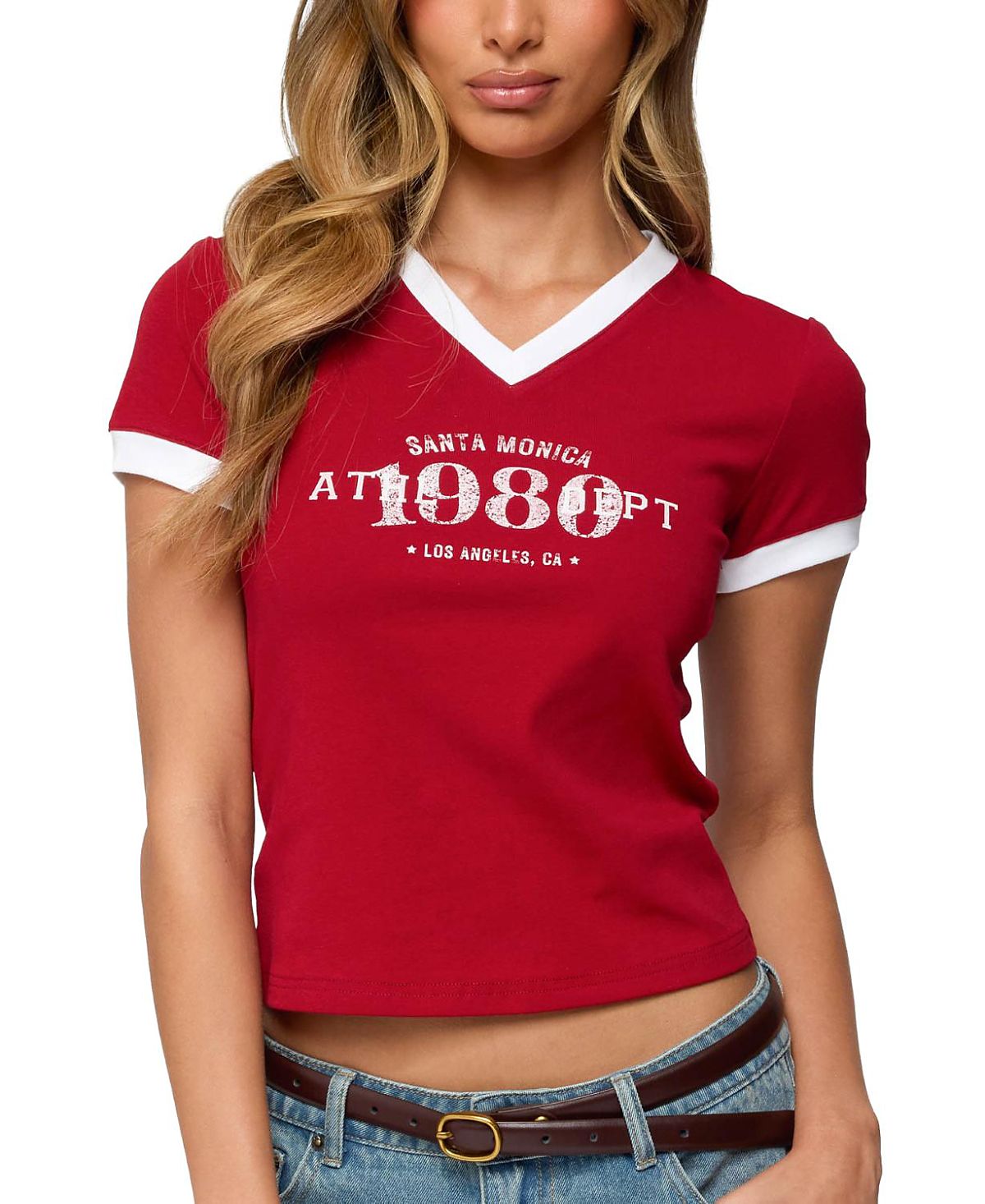 Edikted Santa Monica V Neck T Shirt