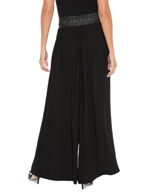 Faux Leather Waistband Wide Leg Pants