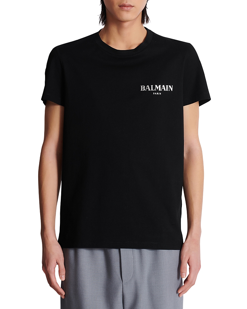 Balmain Black Crewneck T-shirt With Logo Print In Cotton Man